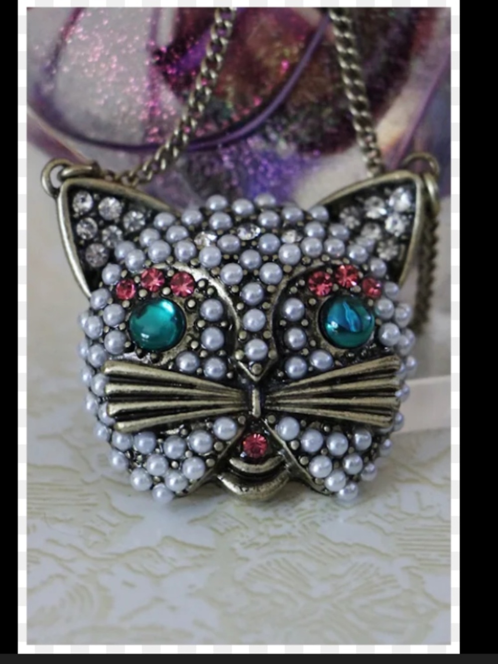 Vintage Betsey Johnson Cat Pearl Necklace